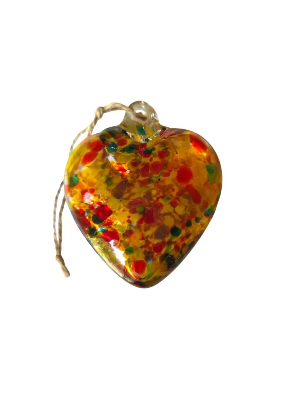Set of 3 Handblown Glass Heart Ornaments with Hooks Multicolor Red Swirl Orange